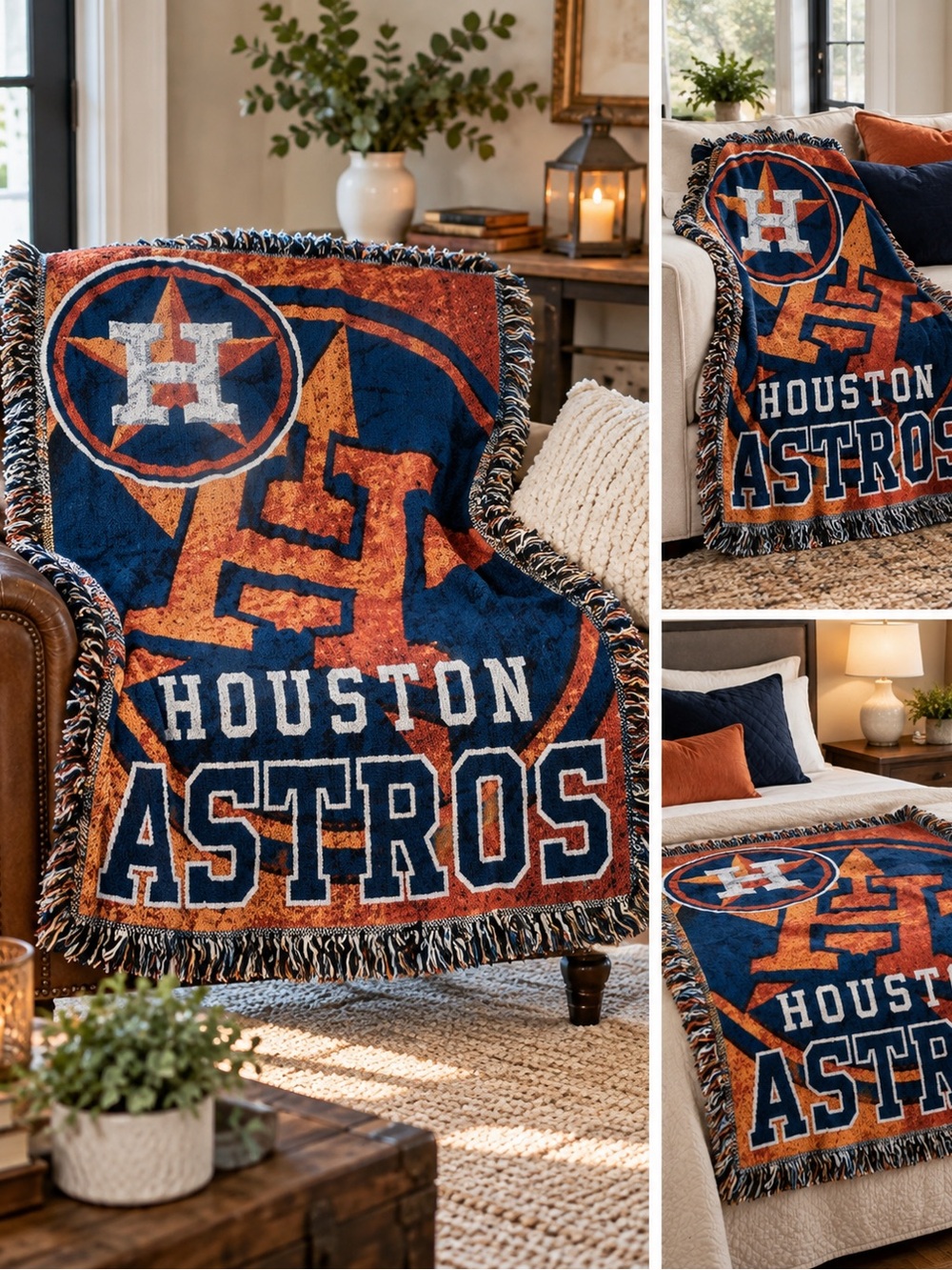 Houston Astros Team Logo Throw Blanket - Navy and Orange 47x63